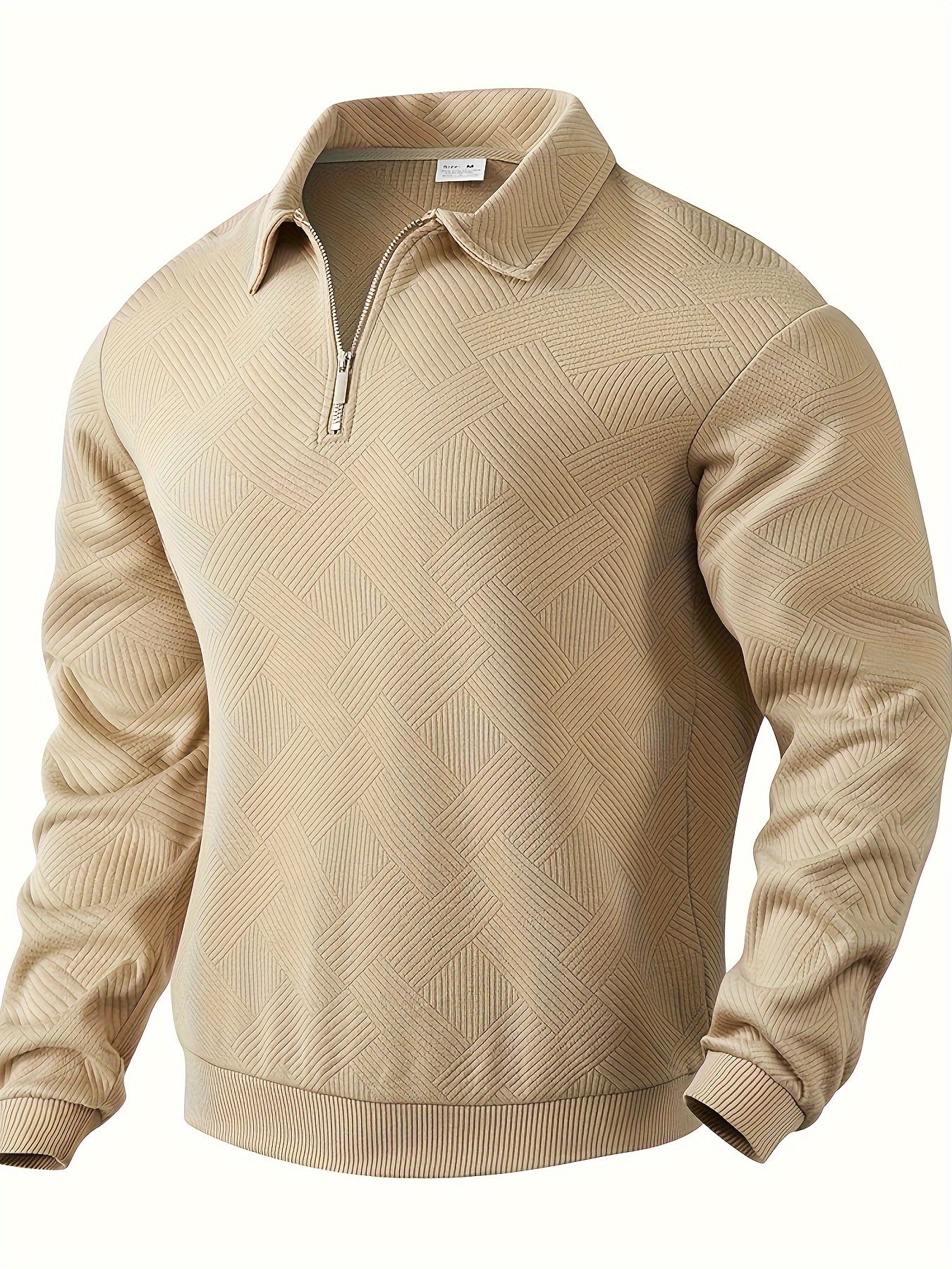 Theodore Quarter-Zip Pullover | Geometric Pattern Collared Hip-Length Quarter-Zip Pullover