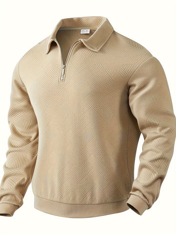 Theodore Quarter-Zip Pullover | Geometric Pattern Collared Hip-Length Quarter-Zip Pullover