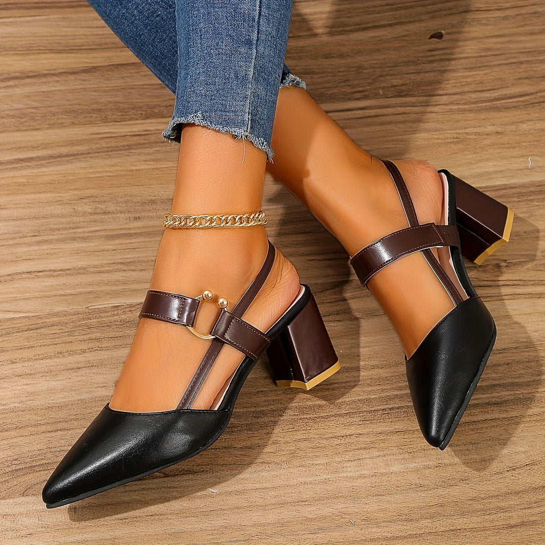 Pointed toe block high heel sandals for women