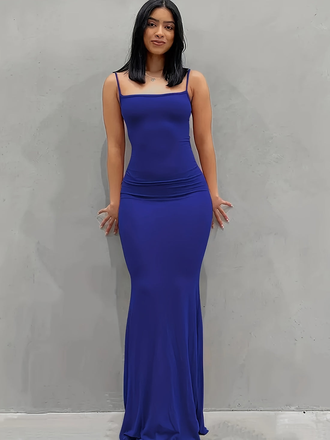 Women's Maxi Dress - Bodycon Mermaid Fit - Scoop Neck - Spaghetti Straps - Elegant Lounge Wear