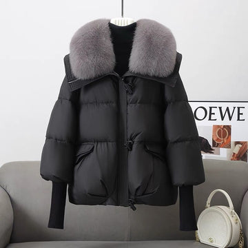 Short fur collar thick winter coat for women