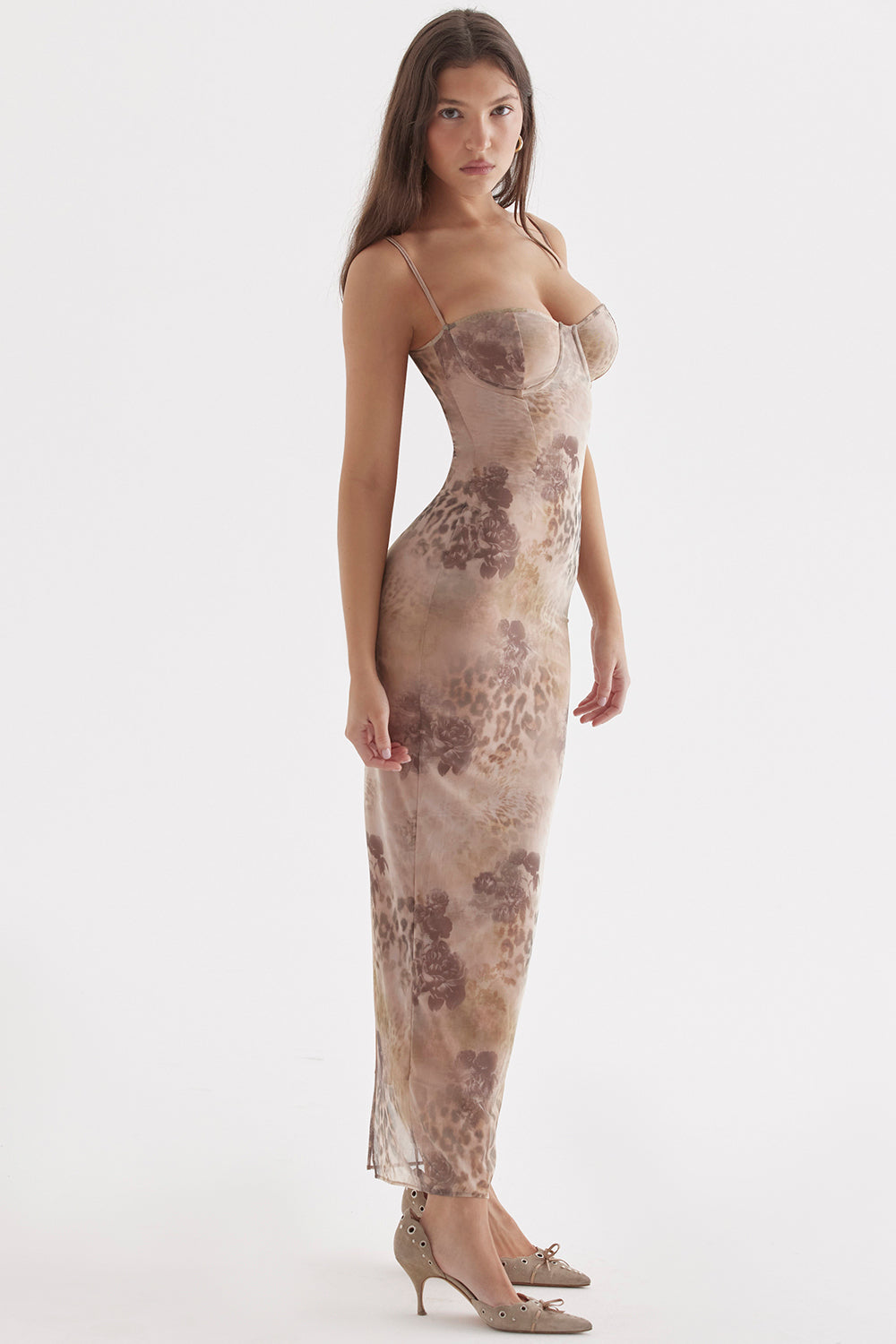 Women’s Maxi Dress – Floral Print – Corset Bodice – Spaghetti Straps – Bodycon Fit