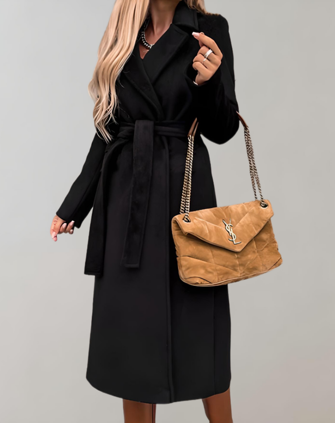 Mid length belted coat jacket for women