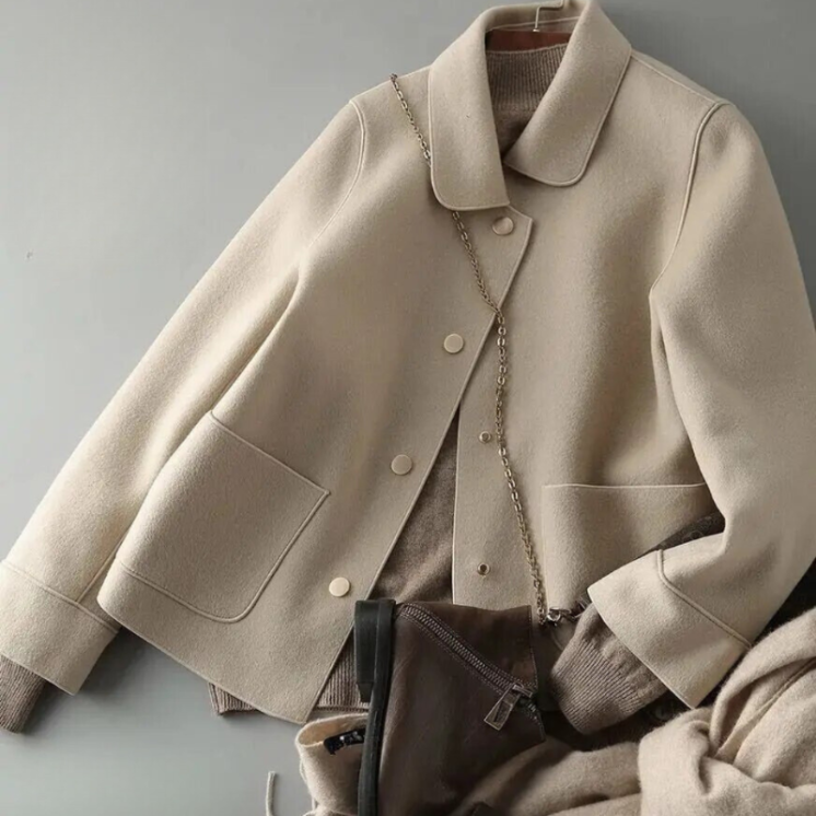 Women’s Wool Jacket – Boxy Fit – Button Front – Patch Pockets – Hip Length