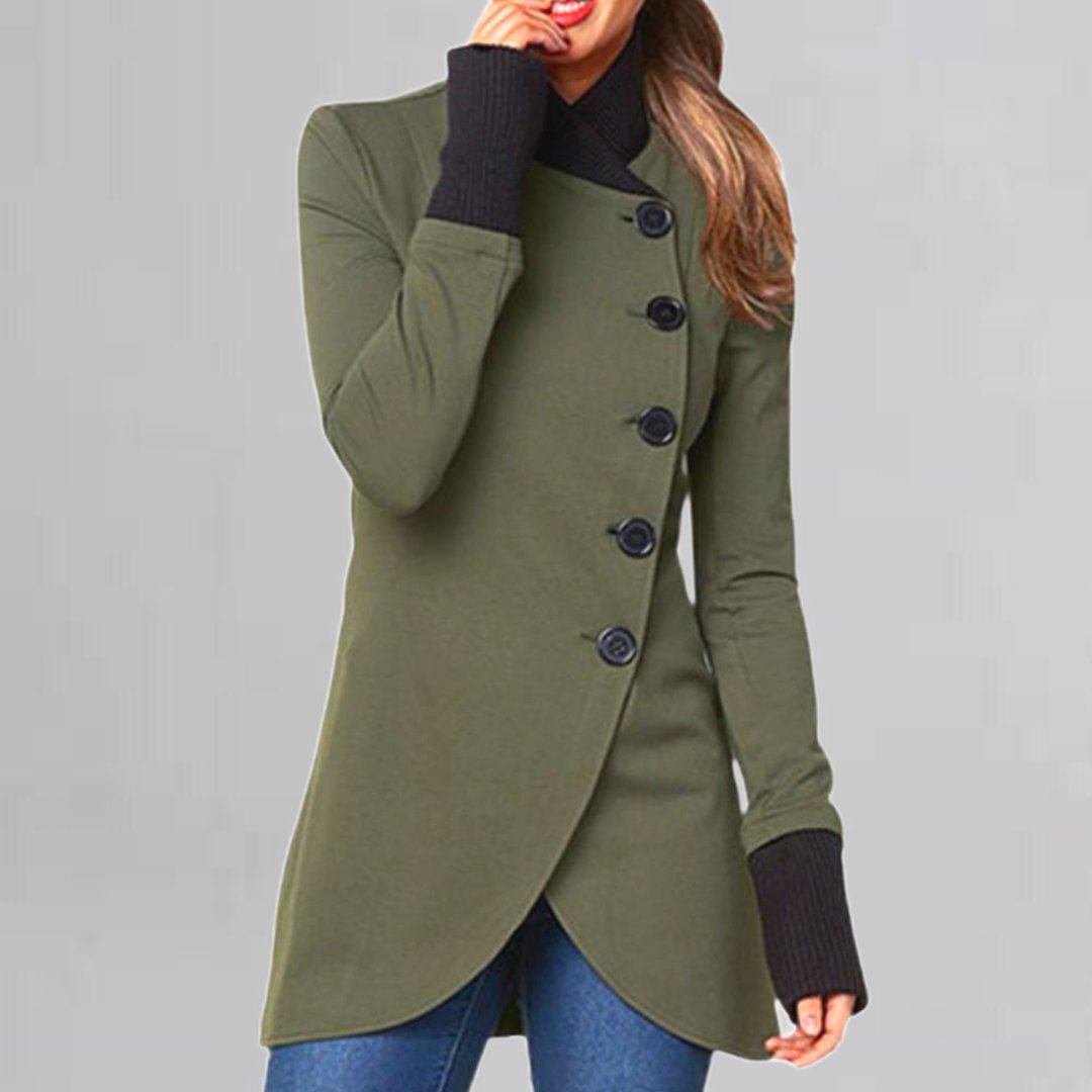 Asymmetrical buttoned coat for women