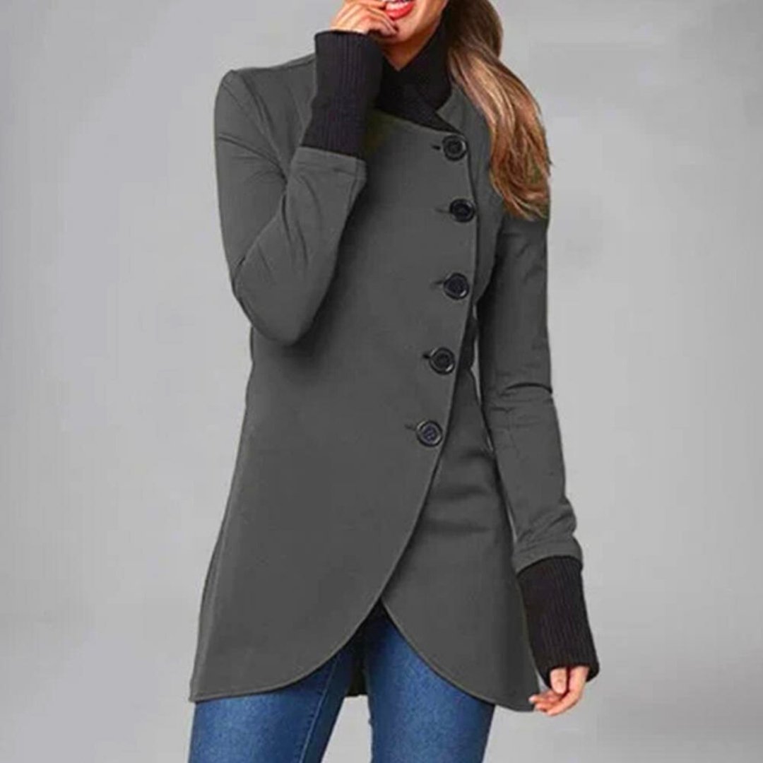 Asymmetrical buttoned coat for women