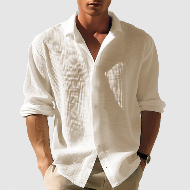 Casual lapel button down shirt for men. Light, breathable waffle fabric, regular fit, perfect for all seasons.