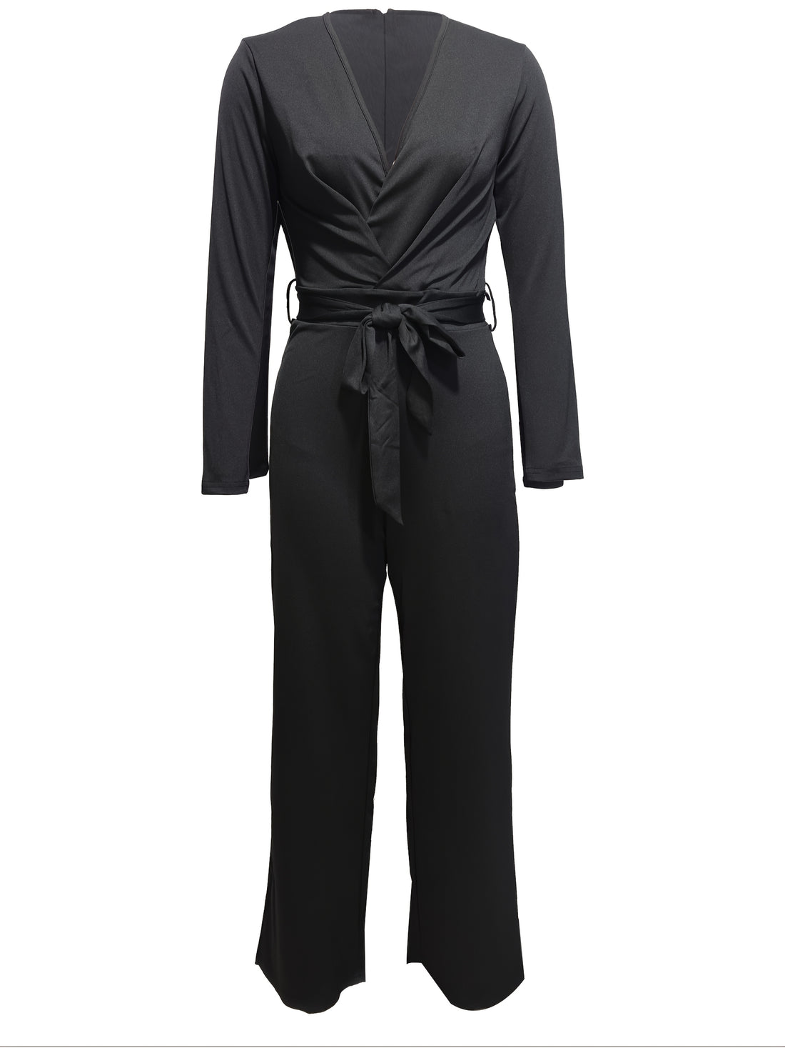 Slimming v-neck long sleeve belt jumpsuit for women