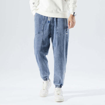 Men’s Jogger Pants – Relaxed Fit – Denim Texture – Drawstring Waist – Elastic Cuffs