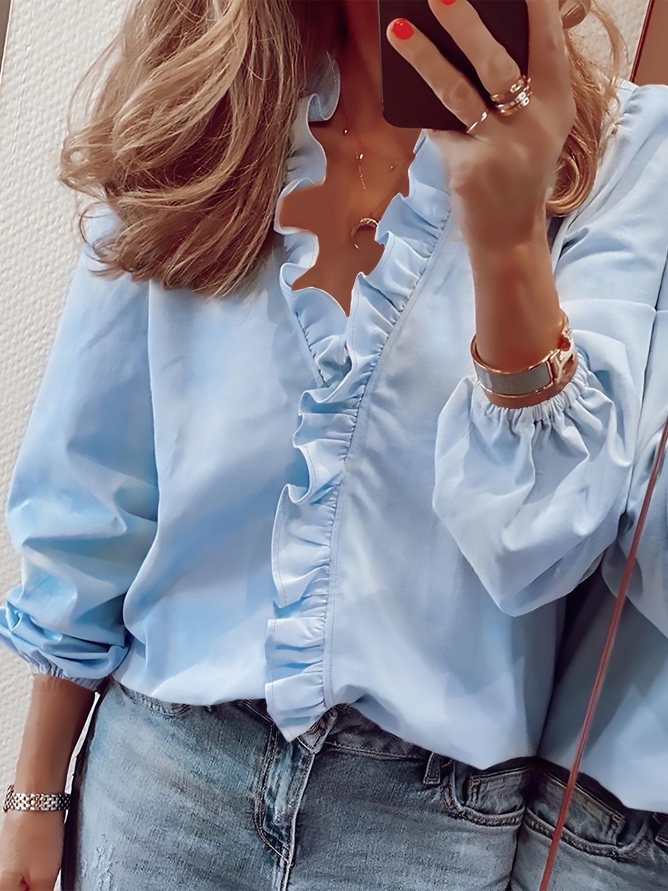 Ruffled long sleeve shirt for women