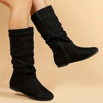 Women's Suede Mid-Calf Boots with Side Zipper – Spring 2025 Collection