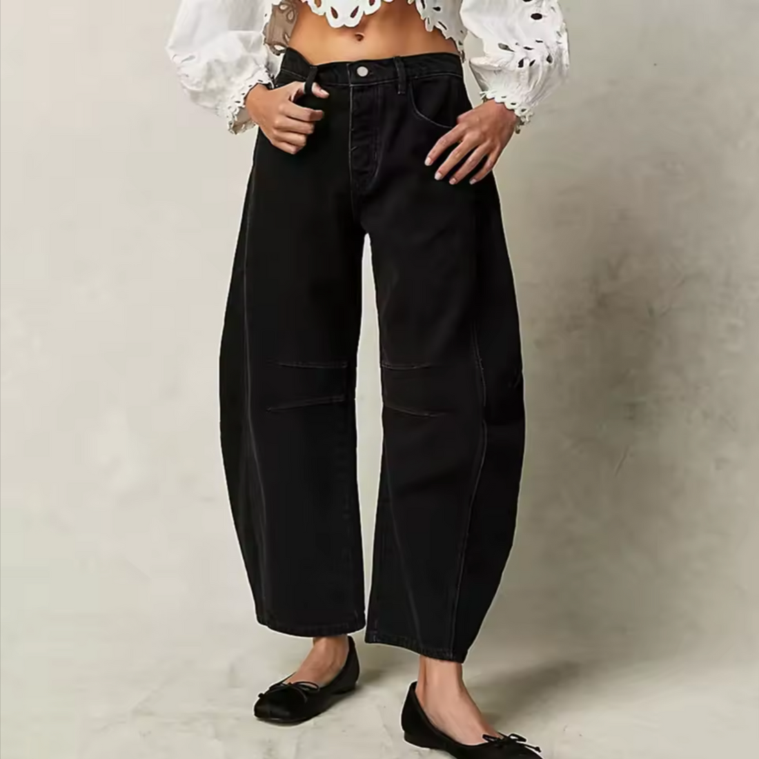 Women’s Barrel-Leg Jeans – Relaxed Fit – Animal Print – Full Length Casual Denim
