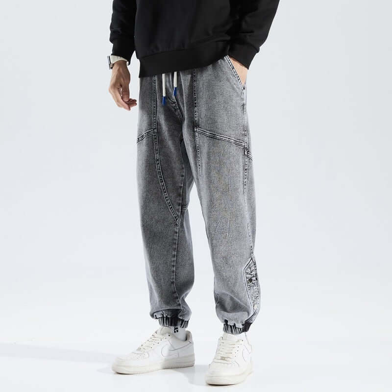 Men’s Jogger Pants – Relaxed Fit – Denim Texture – Drawstring Waist – Elastic Cuffs