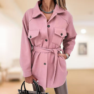 Stylish belted shirt jacket for women