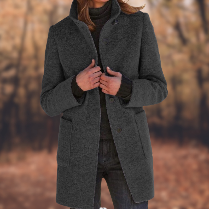 Mid-length button down coat for women