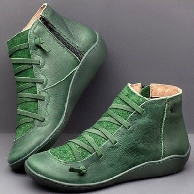 Women’s Ankle Boots - Leather - Lace-Up with Side Zip - Snug Fit - Elevated Sole