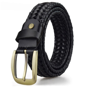 Black braided leather with buckle belt for men