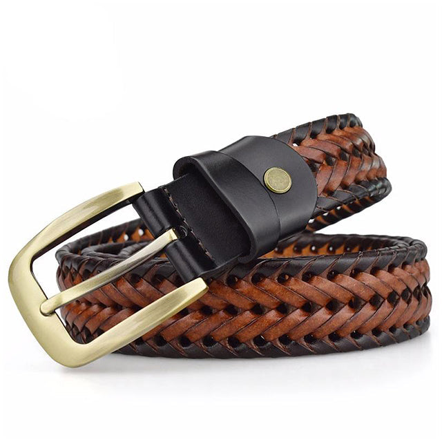 Braided leather belt for men