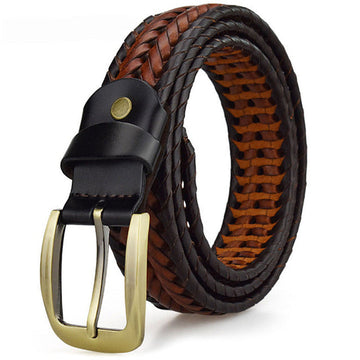 Braided leather belt for men