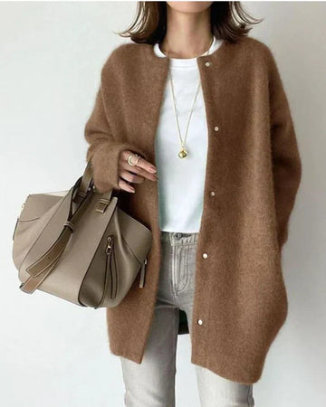 Elegant open front mid-length cardigan for women