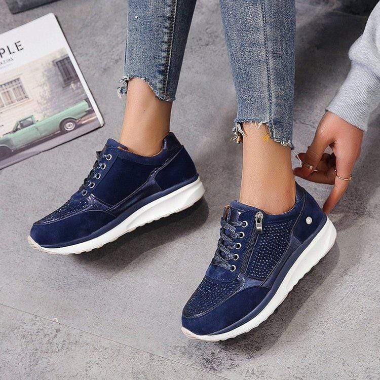 Sophia Suede Orthopedic Walking Shoes | Lace-Up Side Zipper Shoes