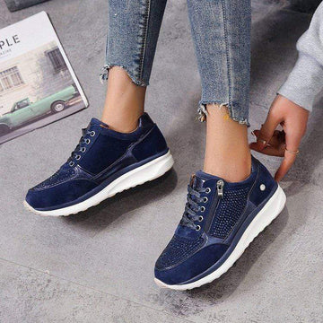 Sophia Suede Orthopedic Walking Shoes | Lace-Up Side Zipper Shoes