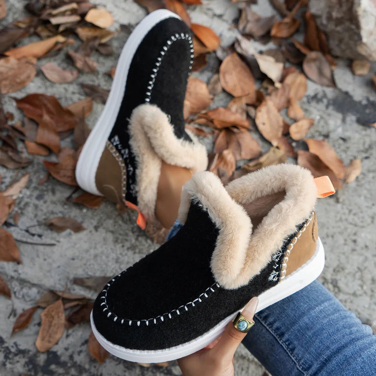 Winter plush lined boots for women