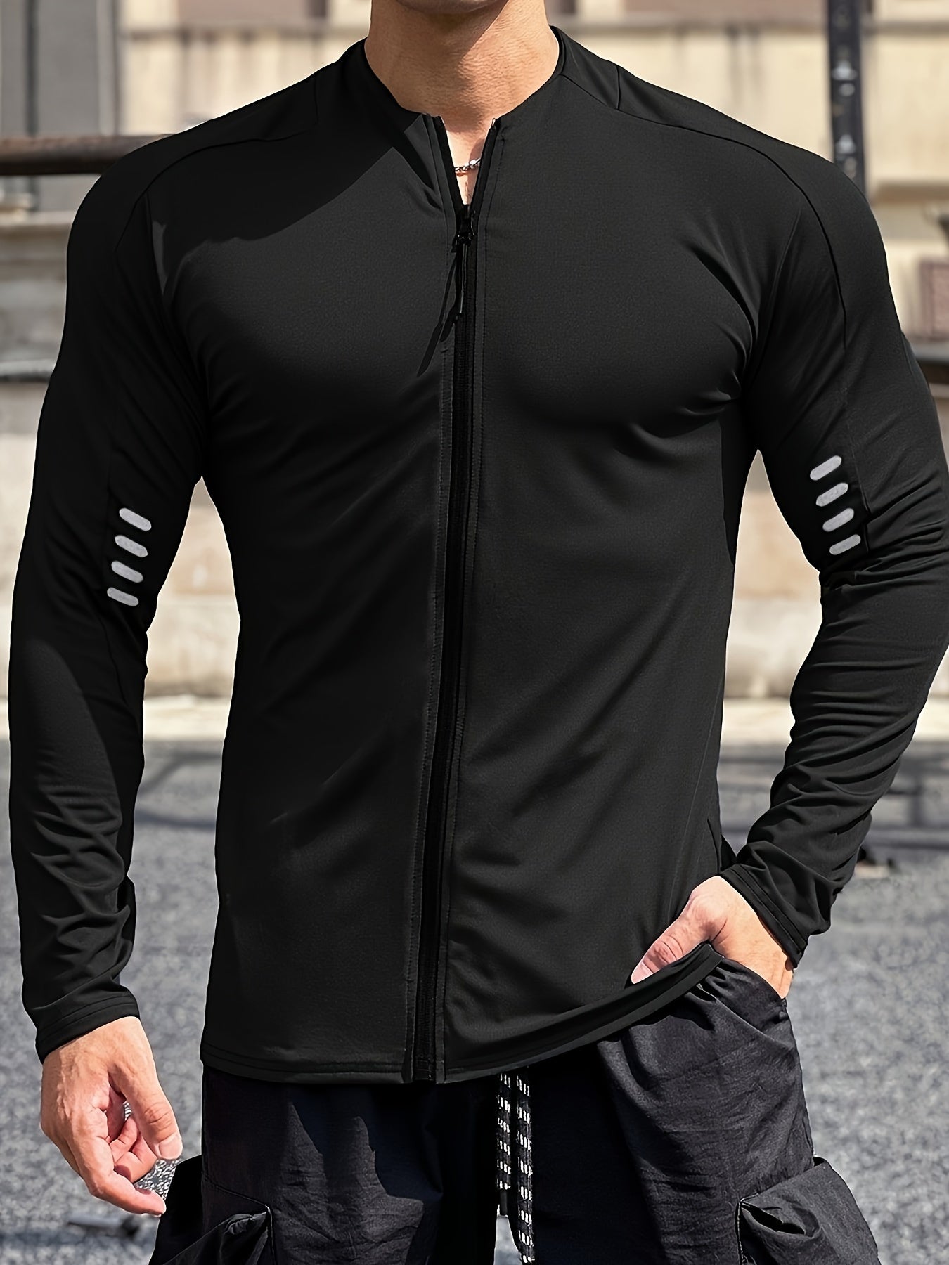 Full zip long sleeve training jacket for men