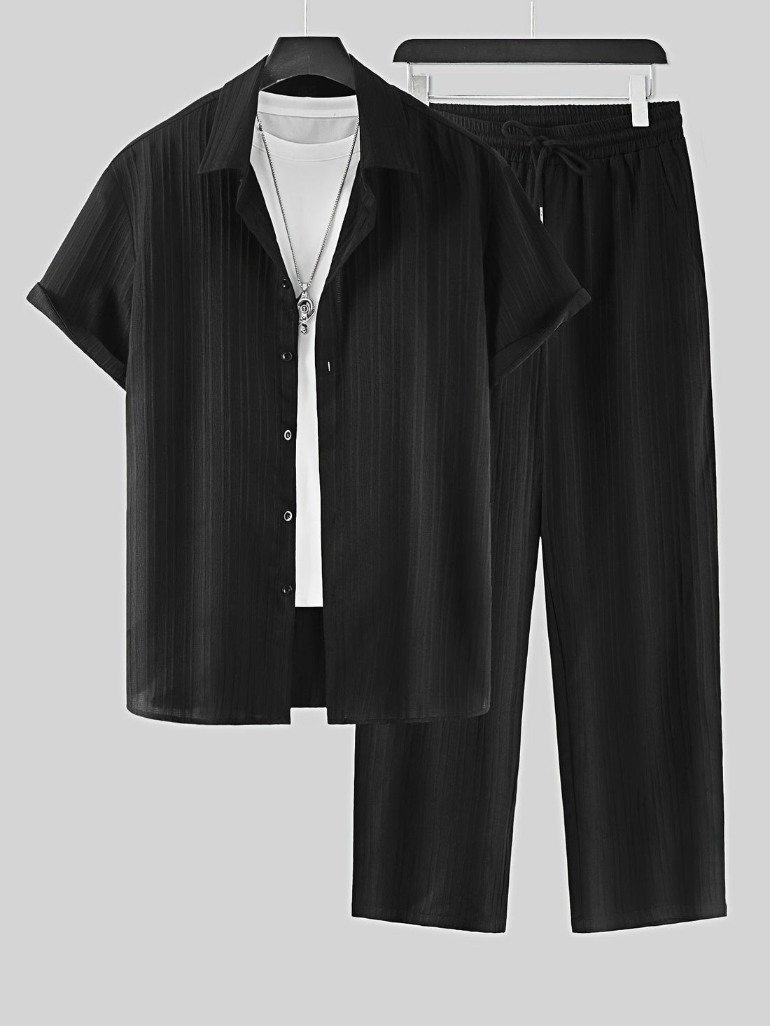 Ruffled lapel shirt & drawstring pants set for men