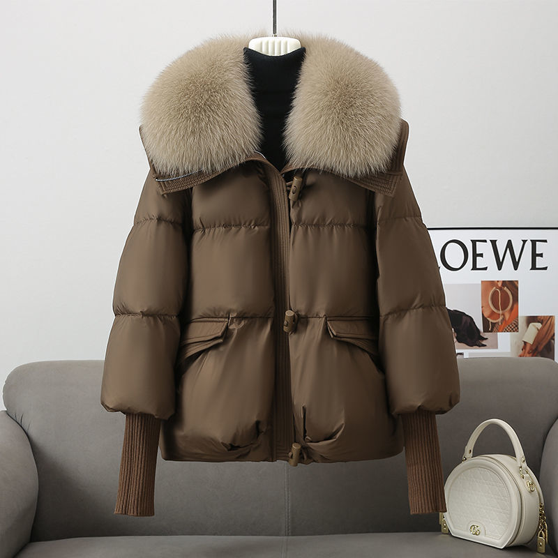 Short fur collar thick winter coat for women