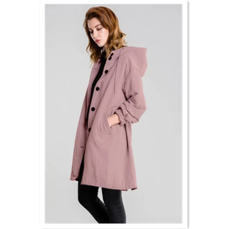 Button down hooded overcoat for women