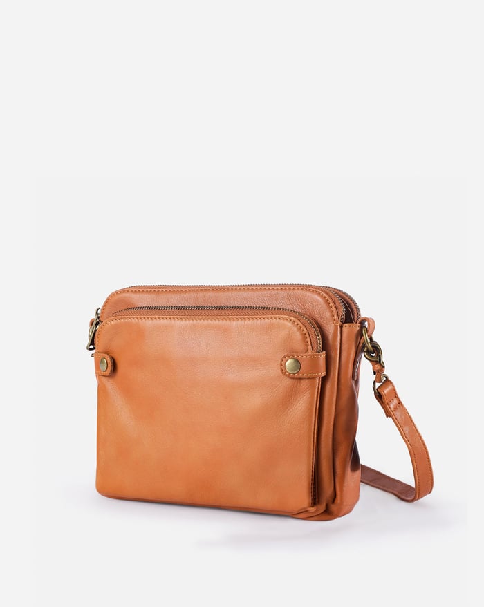 3-layer leather crossbody bag for women