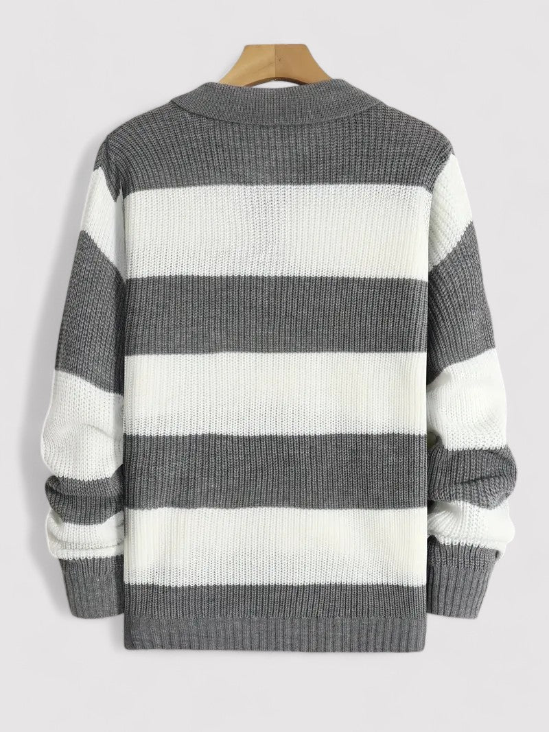 Knitted wide striped sweater for men