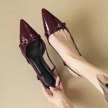 Women’s Slingback Shoes – Shiny Leather – Pointed Toe – Cushioned Insole – Office Wear
