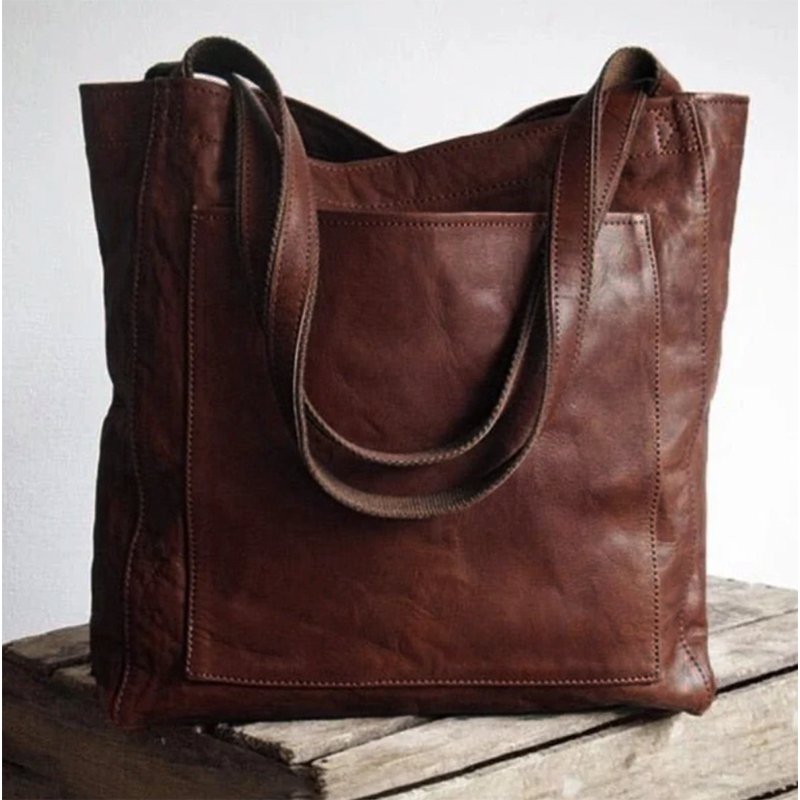 Retro waxed leather tote bag for women