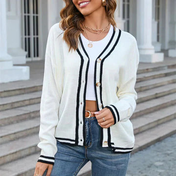 Button down trimmed cardigan for women