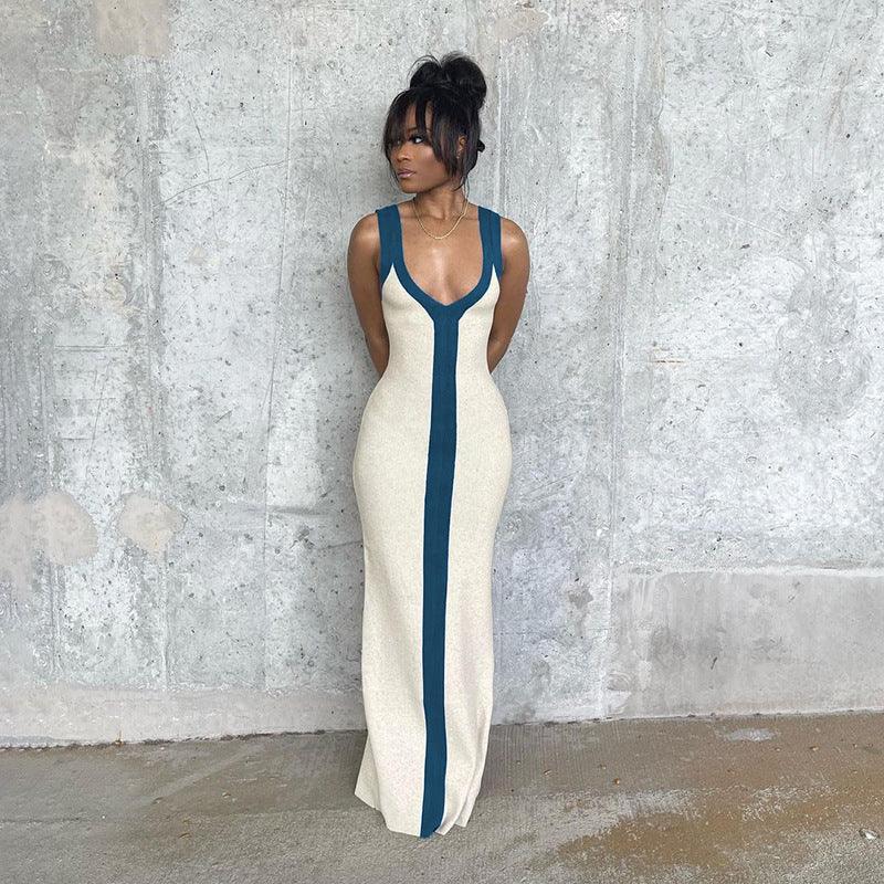 Elegant color block maxi dress for women