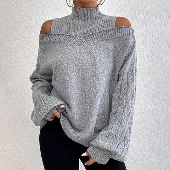 Cutout shoulder knit sweater for women