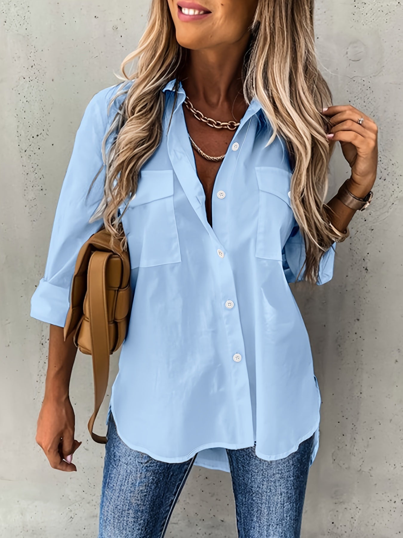 Long sleeve lapel collar shirt for women