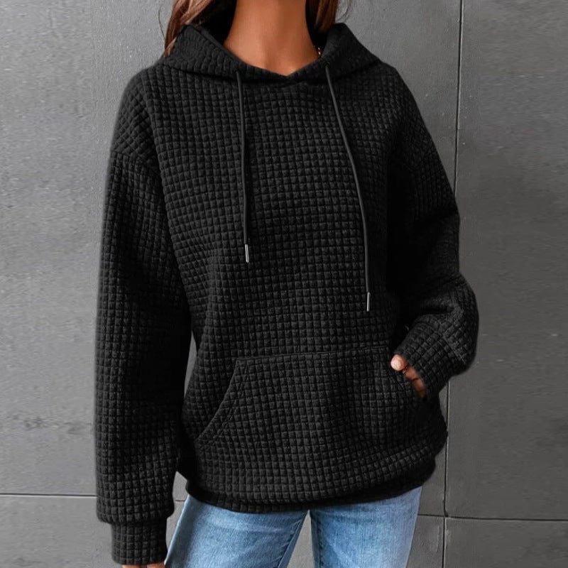 Women’s Quilted Hoodie – Relaxed Fit – Drawstring Hood – Ribbed Cuffs – Kangaroo Pocket