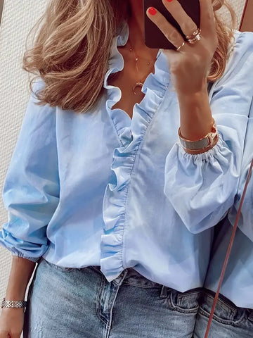 Casual v-neck long sleeve blouse for women