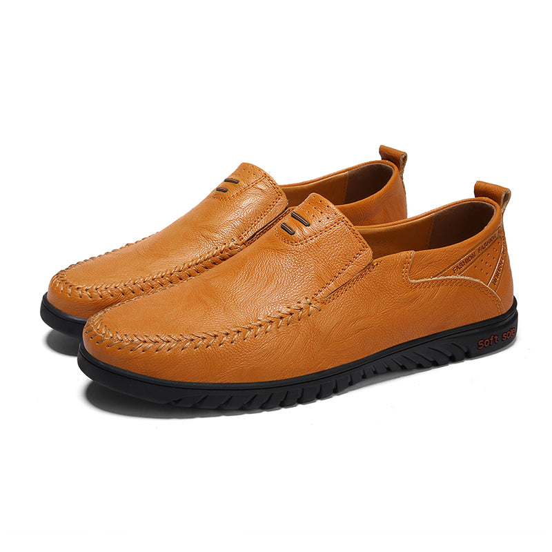 Leather slip-on light brown loafer shoes for men