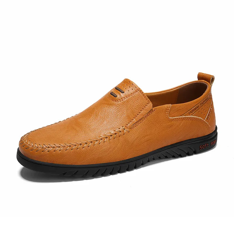 Leather slip-on light brown loafer shoes for men