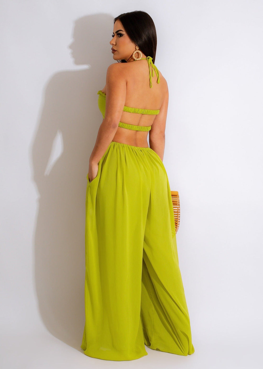 Chiffon wrapped chest jumpsuit for women