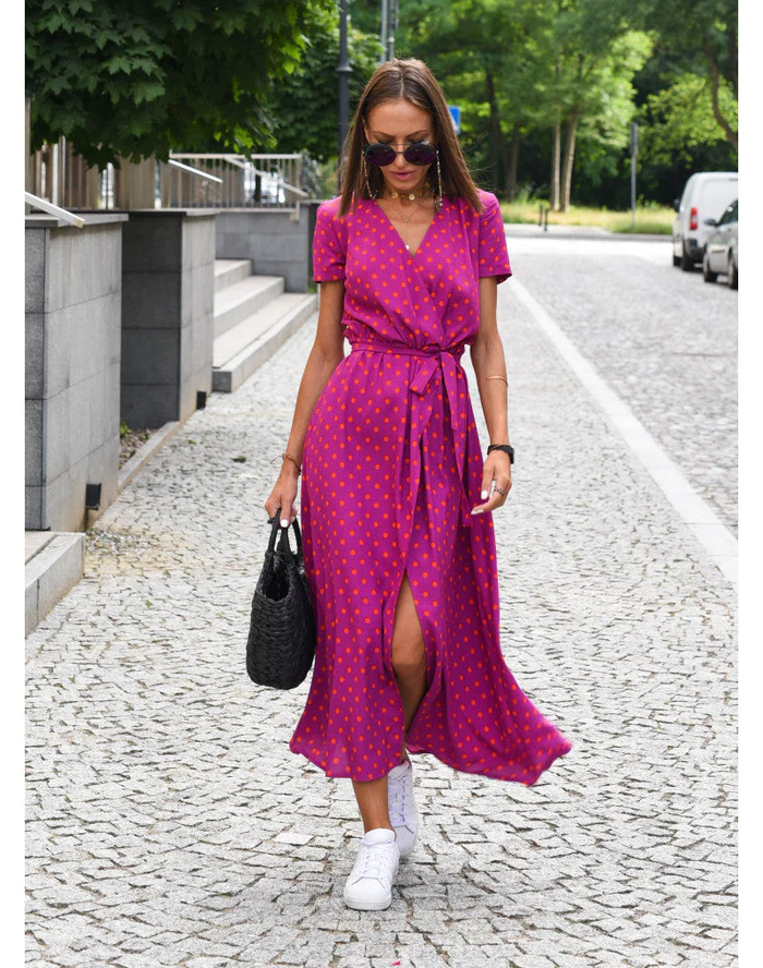 Women's Wrap Maxi Dress - V-Neck Short Sleeve - Flowy Lightweight Slit Design