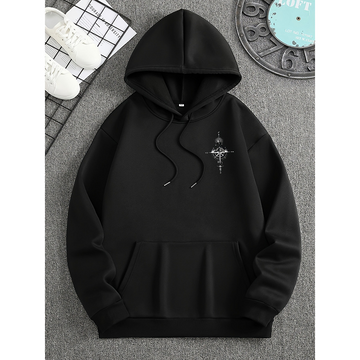 Men’s Hoodie – Regular Fit – Cotton – Compass Print – Drawstring Hood – Casual Wear