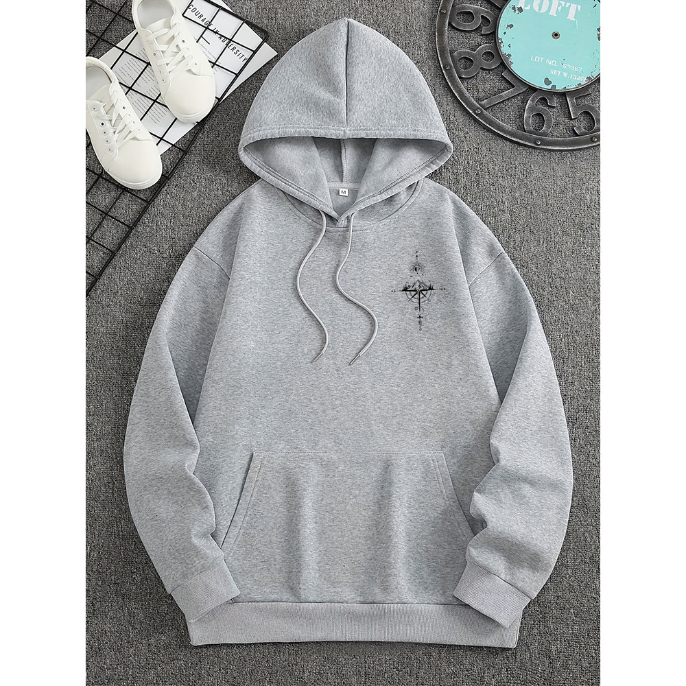 Men’s Hoodie – Regular Fit – Cotton – Compass Print – Drawstring Hood – Casual Wear
