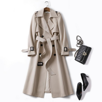 Women’s Trench Coat – Slim Fit – Double Breasted – Belted Waist – Epaulettes – Full Length