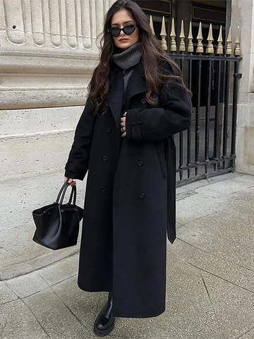 Women’s Trench Coat – Wool Blend – Tailored Fit – Double Breasted – Belted Waist – Full Length