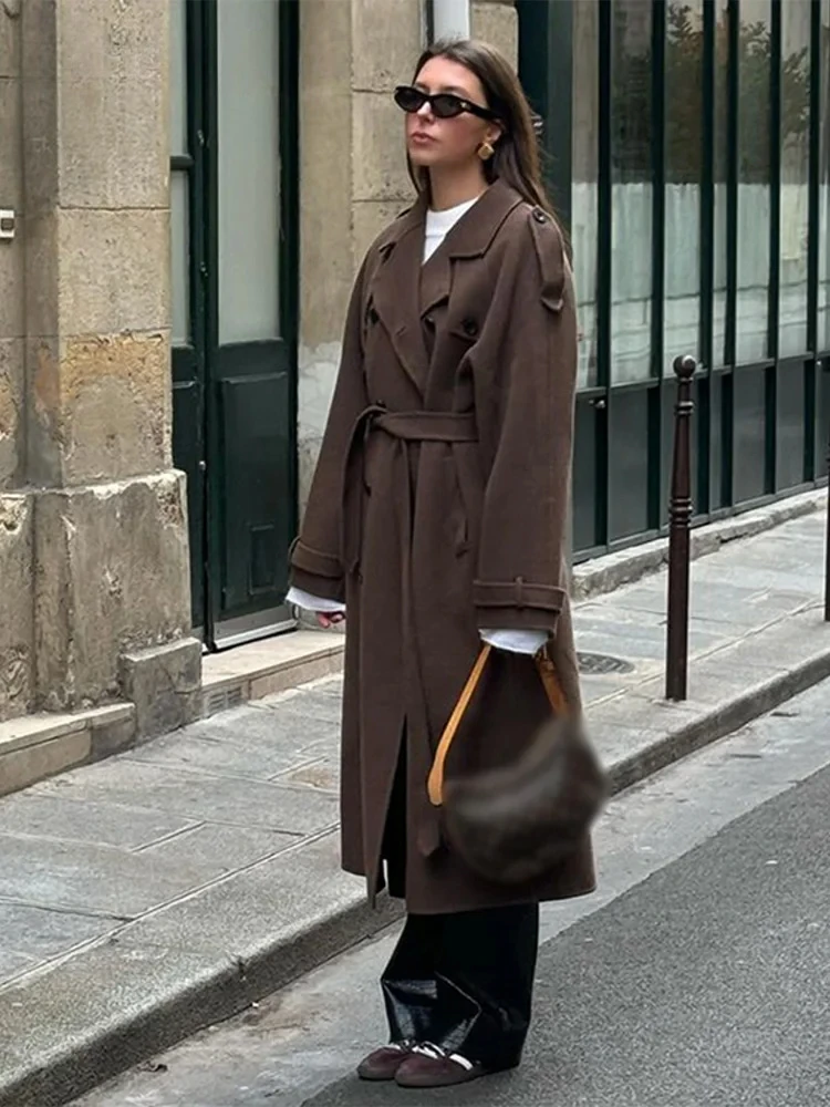 Women’s Trench Coat – Wool Blend – Tailored Fit – Double Breasted – Belted Waist – Full Length